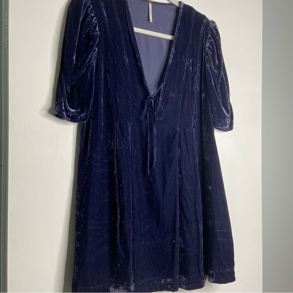 FREE PEOPLE Velvet Blue Tunic Boho Mini Dress Medium - Picture 6 of 7